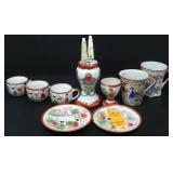 HANDPAINTED MINIATURE JAPANESE CUPS AND SAUCERS