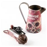 RUSTIC STYLE PITCHER, COW BELL & BLOCK PLANE