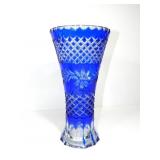 BLUE ETCHED CRYSTAL VASE