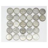 27 CIRCULATED 80% SILVER CDN DOLLAR COINS 628g