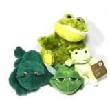 FOUR STUFFED ANIMAL FROGS, 2 BY RUSS