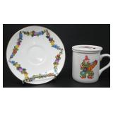 PORCELAIN PLATE AND CUP W/ LID