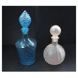 PINK SATIN & BLUE GLASS DECANTERS