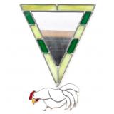 STAINED GLASS CHICKEN AND TRIANGULAR MIRROR
