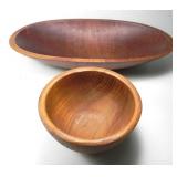 WOOD CARVED SERVING DISH AND BOWL
