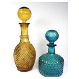 PAIR OF AMBER & TURQOUISE DECANTERS