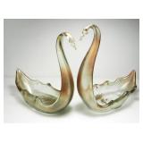 PAIR OF ART GLASS COPPERTONE SWANS