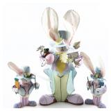 3 PAPER MACHE & FELT EASTER BUNNY FIGURINES