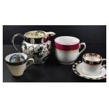 LOT OF ASSORTED PORCELAIN CUPS, CREAMER & SAUCER