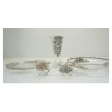 SILVER OVERLAY CLEAR GLASSWARE LOT