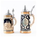 PAIR OF CERAMIC BEER STEINS W/ PEWTER LIDS