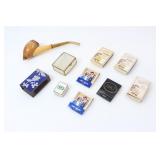 SMOKING PIPE, MATCH BOOKS, AND MATCH BOXES