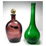 PURPLE BOURBON GLASS BOTTLE & GREEN VASE