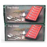 SILVERPLATED DOG SPOON & FORK HOLDER SETS