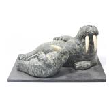 WOLF ORIGINALS SOAPSTONE CARVING OF WALRUS AND PUP