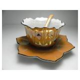 NORITAKE ORANGE LUSTERWARE 'LOTUS' BOWL SET