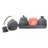 SATIN BLACK AMETHYST GLASS VANITY SET