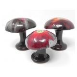 3 CANADIANA RED GLAZED TERRACOTTA MUSHROOM FIGURES