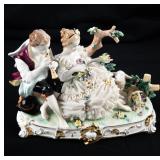 DRESDEN PORCELAIN FLUTE PLAYER & GIRL WITH LAMB
