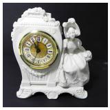 WHITE PORCELAIN COURTING SCENE MANTEL CLOCK