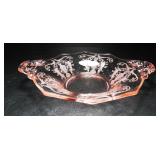 PINK OCTAGONAL ETCHED SERVING DISH WITH HANDLES