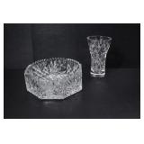 ETCHED GLASS VASE & DECORATIVE BOWL