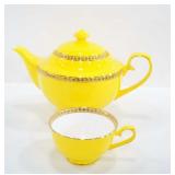 TEAVANA YELLOW BONE CHINA TEAPOT, CUP