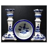 CERAMIC CANDLE STICKS AND BOWL