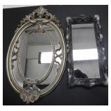 1 ORNATE OVAL, 1 RECTANGULAR SHAPED WALL MIRRORS