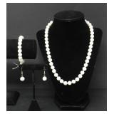 MOTHER OF PEARL NECKLACE, EARRINGS, BRACELET