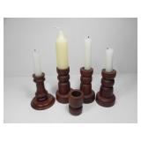 5 CANDLE HOLDERS & 4 CANDLES