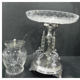 SILVERPLATED CENTRE PIECE WITH GLASS JAR AND SPOON