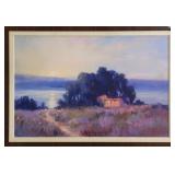 LAKESIDE SHEDS AT DUSK FRAMED GICLEE ART PRINT