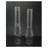 2 GLASS OIL LAMP CHIMNEYS