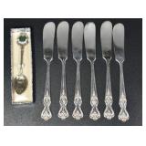 SILVER PLATED BUTTER KNIVES & DECORATIVE SPOON