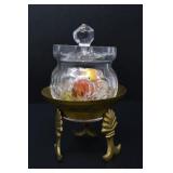 GLASS CANDY BOWL & STAND W/ GLASS CANDIES