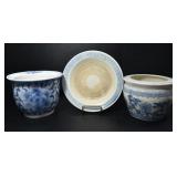 2 BLUE CERAMIC PLANTING POTS