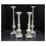 4 MERCURY-GLASS PILLAR CANDLE HOLDERS\