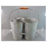 RUSTIC GALVINIZED METAL DOUBLE BUCKET W/WOODEN