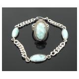 925 SILVER RING & BRACELET W/ LARIMAR 21g