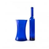 PAIR OF BLUE GLASS ITEMS