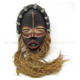 DAN AFRICAN TRIBAL MASK WITH RAFFIA HAIR & SHELLS