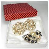 2 VINTAGE-STYLE PEARL & RHINESTONE HAIR BARRETTES