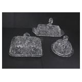 3 CUT GLASS COVERED DISHES