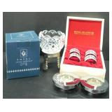 PEWTER NAPKIN RINGS, CANDLE HOLDERS, ROSE BOWL