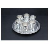 6 LOPEZ STERLING SILVER SHOT GLASSES + TRAY 452g
