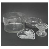 PYREX DISH, GLASS ICE BUCKET, CANDLE HOLDER & DISH