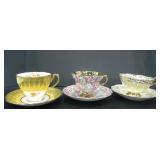 3 ASSORTED BONE CHINA TEA CUPS & SAUCERS