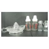 GLASS FEEDING BOTTLES, MILK BOTTLES, JUICER