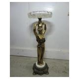 BRASS FIGURAL CUT GLASS ASHTRAY FLOOR STAND